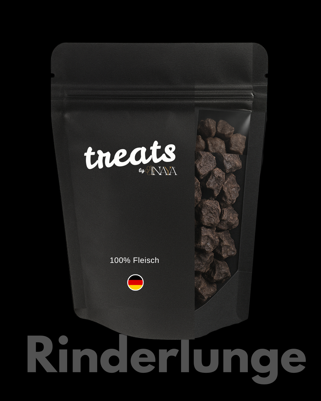 Dog treats by pawINAYA® – 100 %, Rinderlunge, Single-Protein, schonend getrocknet. Natürlicher Hundesnack in wiederverschließbarer, schwarzer Verpackung mit Sichtfenster. Perfekt als Trainingsleckerlis oder Belohnung. Made in Germany, ohne Zusatzstoffe, ideal für Allergiker und ernährungssensible Hunde