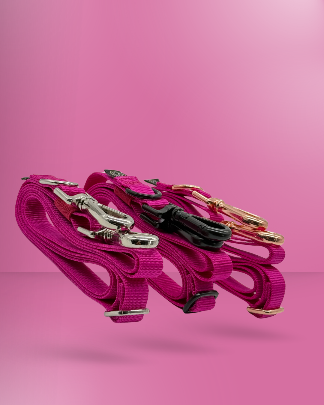 Verstellbare Doppelleine mit zwei Karabinern – ideal zum gleichzeitigen Führen von zwei Hunden, aus robustem Nylon mit weichem Griff. Pink Rose gold Schwarz Silber
