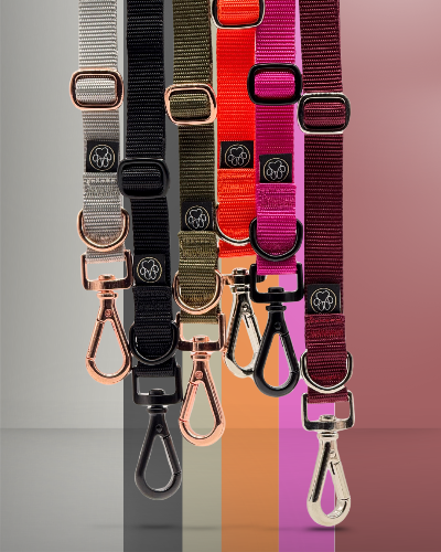 Verstellbare Doppelleine mit zwei Karabinern – ideal zum gleichzeitigen Führen von zwei Hunden, aus robustem Nylon mit weichem Griff. verschiedene Farben  Rose gold Schwarz Silber große und kleine Hunde