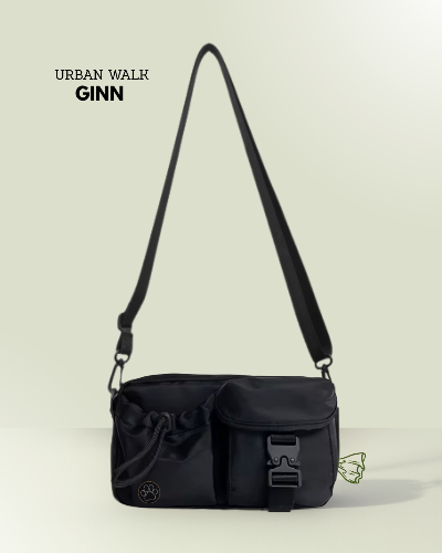 Schwarze robuste stylishe gassitasche mit leckerlibeutel  snacks und ball tasche hat platz für eine wasserflasche handy kackabeutel poop bag zum umhängen oder als bauchtasche 