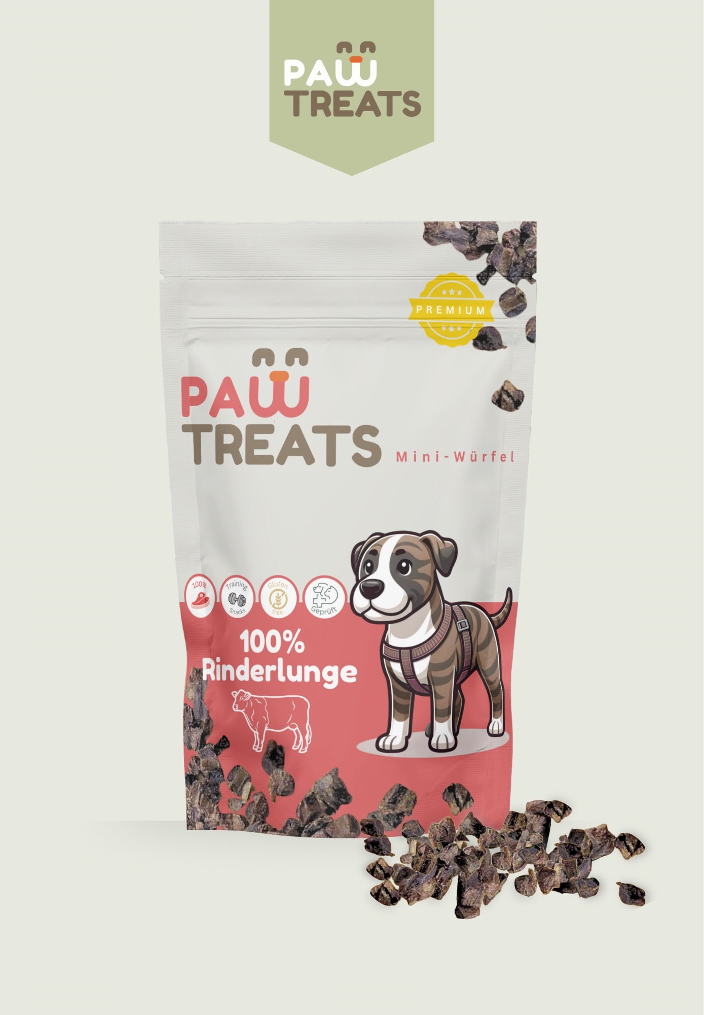 pawTreats 100% Rinderlunge - Mini Würfel